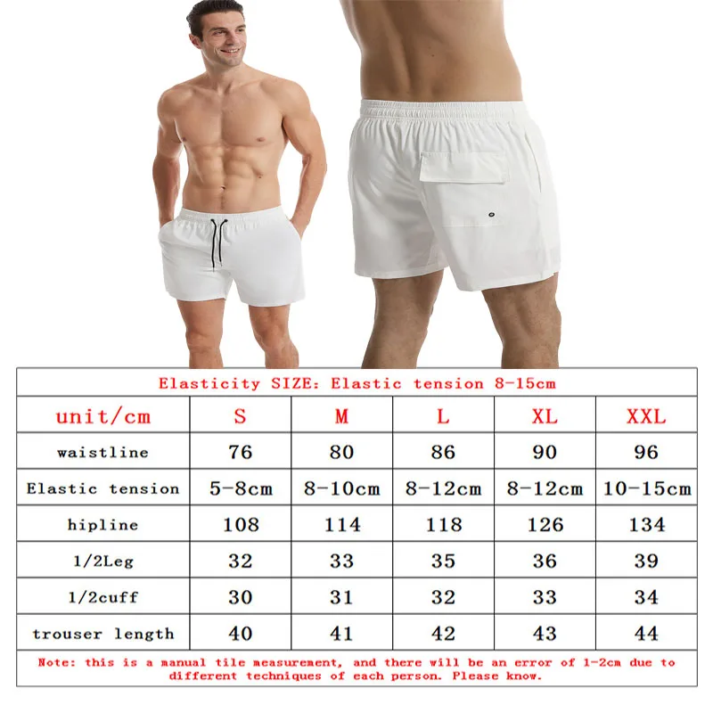 Men's Surf Short Pants Elastic Quick-drying Beach Pants Leisure Solid Color White Black Summer Sport Swimming Drift Wear