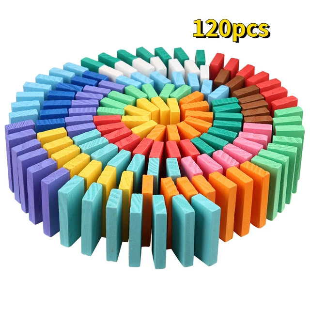 Introducing the 120pcs Children Color Sort Rainbow Wooden Domino Blocks Kits