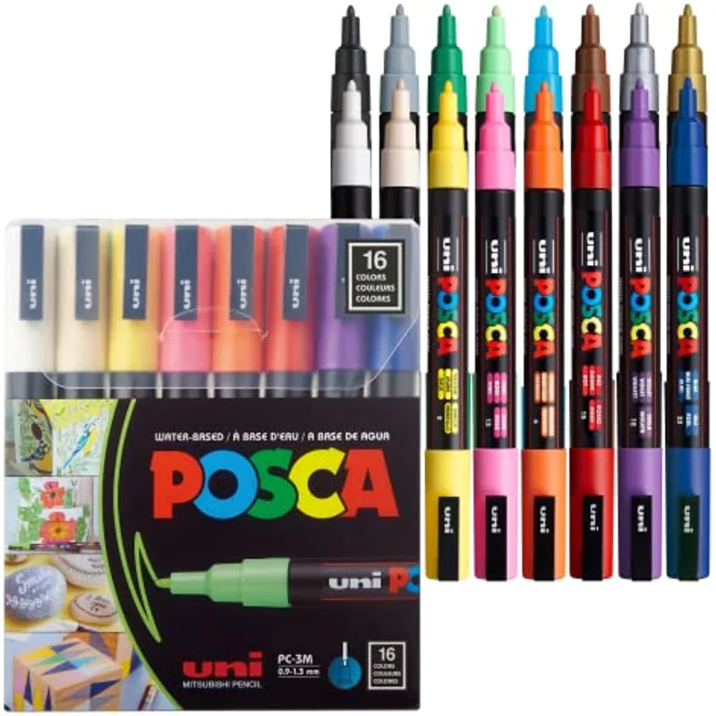 Uni Posca Set Acrylic Paint Pens PC1M PC3M PC5M Reversible Fine Point Pen Tips 7/16 Colors For Art Supplies Fabric Marker
