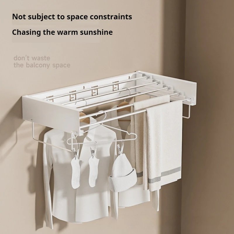 Indoor Folding Clothes Hanger Wall Hanging Invisible Drying Rack  Balcony Clothesline Pole Hanger Towel Rack 2