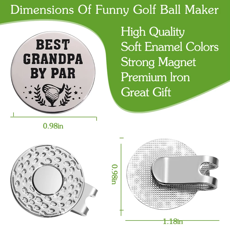 Grandpa By Par Funny Golf Ball Magnetic Hat Clip Golf Accessories Marker with Baseball Cap Clips Jewelry Gift for Friends