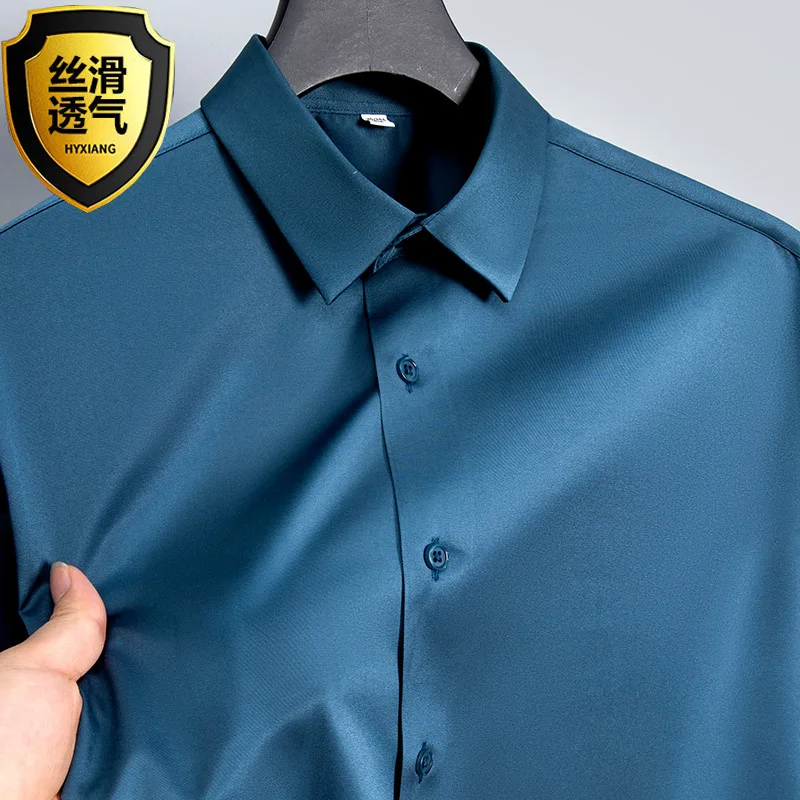 Summer Shirt Men's Wrinkle Resistant Ice Silk Casual Shirt