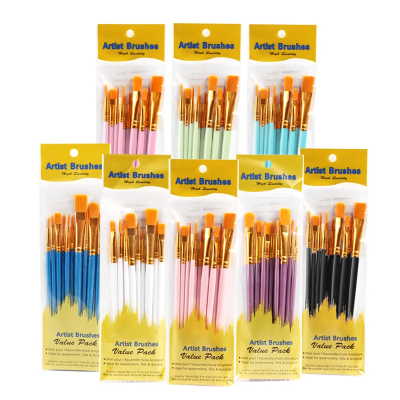 10 Pièces Pinceaux de Peinture, Pinceaux en Nylon Set de pinceaux  Professionnels multifonctionnels pour Acrylique Huile Gouache Aquarelle  Maquette