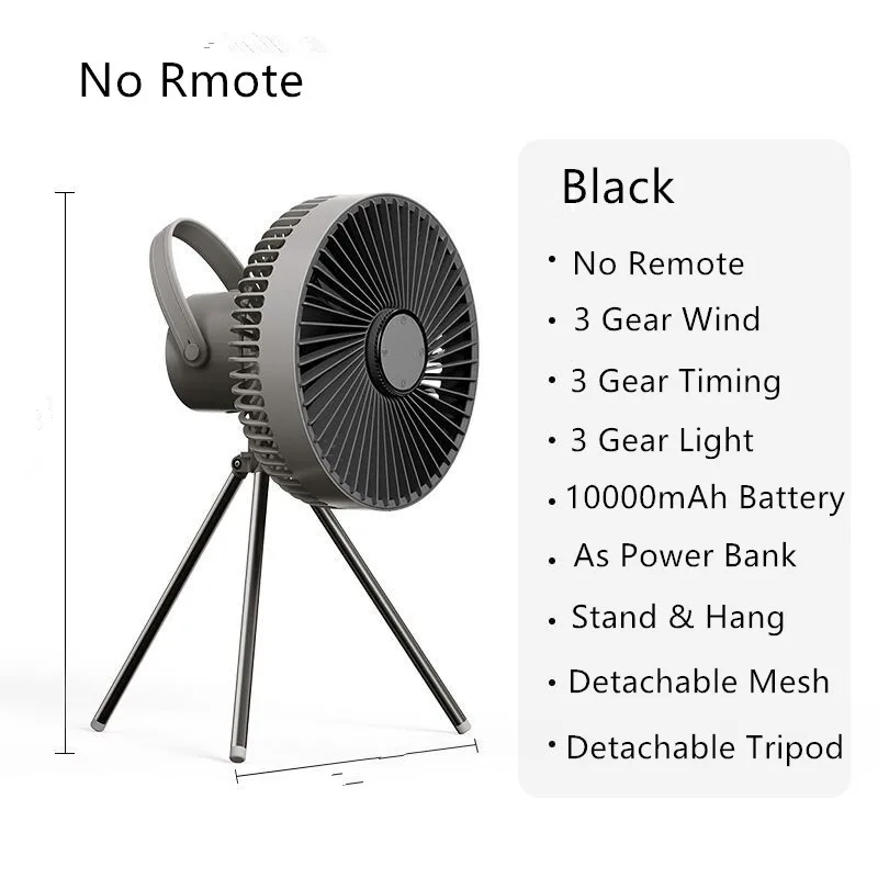 Multifunctional Fan USB Rechargeable Portable Fan Outdoor Camping Ceiling Fan with Led Light and Control 10000mAh 