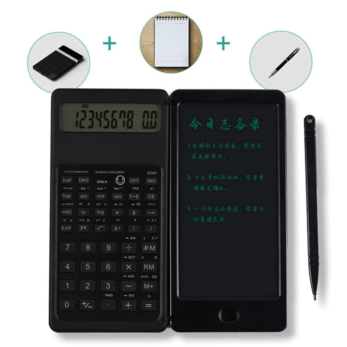 접이식 과학 계산기 10자리 필기용 드로잉 태블릿 LCD 디스플레이 계산기(학습용, 사무용, 초안 메모, 비즈니스용)