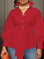 Plus Size 1XL-5XL Fashion Women‘s Solid Color Lapel Collar Blouse Ladies Casual Elegant Chic Top Long Sleeves Shirt - Image 4