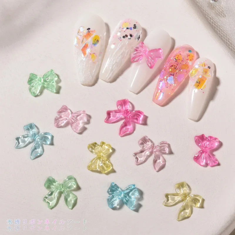 

50Pcs/Lot Nail Art Bow Knot Net Red Bow Tie Ice Permeable Resin Drill Accessories Jelly Streamer Water Permeable Fairy Nail Deco