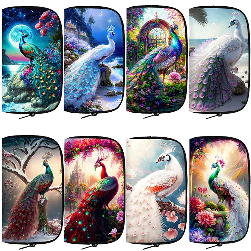 thumbnail image 2 of Cartera con estampado de flores de pavo real de fantasía para mujer, monedero con patrón de animales, tarjetero, monedero, billetera larga informal, regalo, 2 of 5