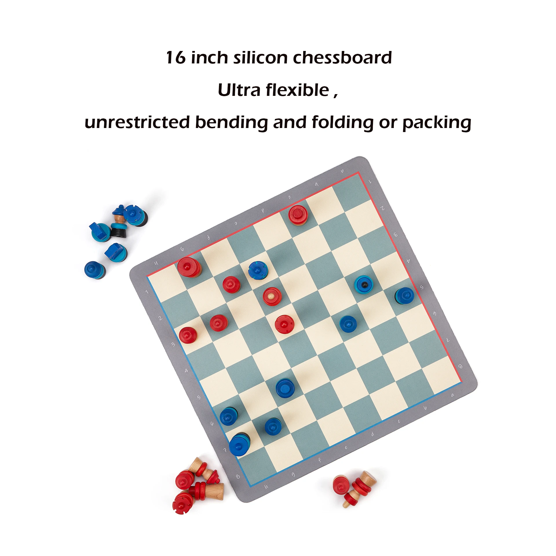 CHESSSHOP Children Wooden Travel Chess Set 18'' Foldable Silicone Chessboard / 3.3'' King Height Classic Staunton