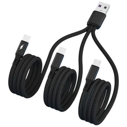 Universal 3 - in - 1 Braided Charging Cable with Type - C & Micro USB Ports (Black - 20cm)