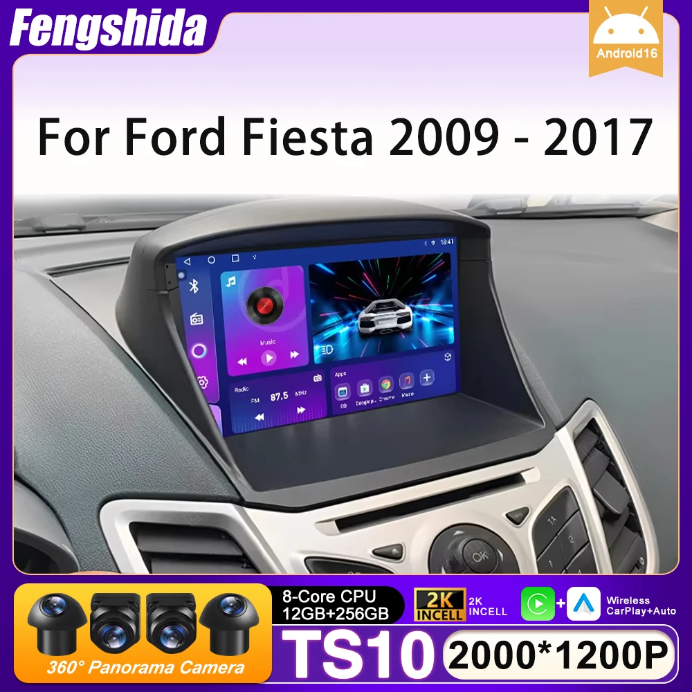 Radio para Auto Android 16 para Ford Fiesta 2009-2017, Navegación GPS, Android Auto, Carplay, Wifi, Video, Pantalla Estéreo, 4G, No 2DIN 1