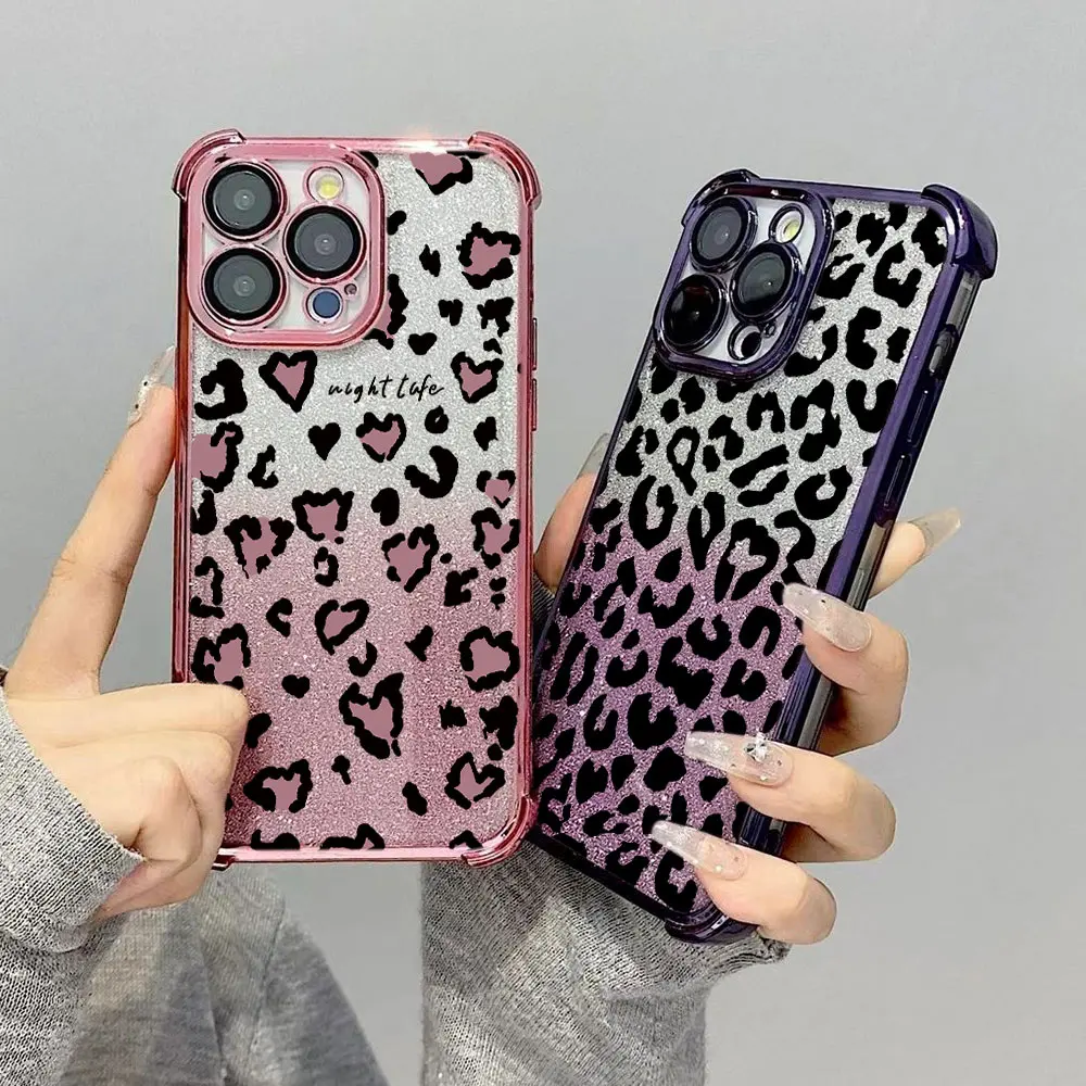 INS Brown Leopard Print Plating Anti-Fall Phone Case