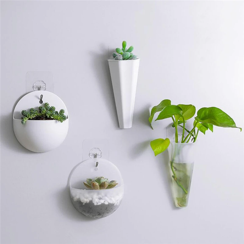 1PC Plastic Vase Hydroponic Wall Mounted Plant Hanging Flower Vase Green Dill Flowerpot Basket Planter Home Garden Decoration