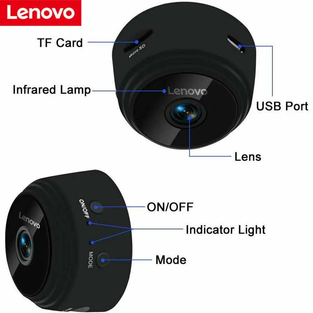 Lenovo 1080P HD Wifi Mini Camera Safety Surveillance Cameras Sensor ...