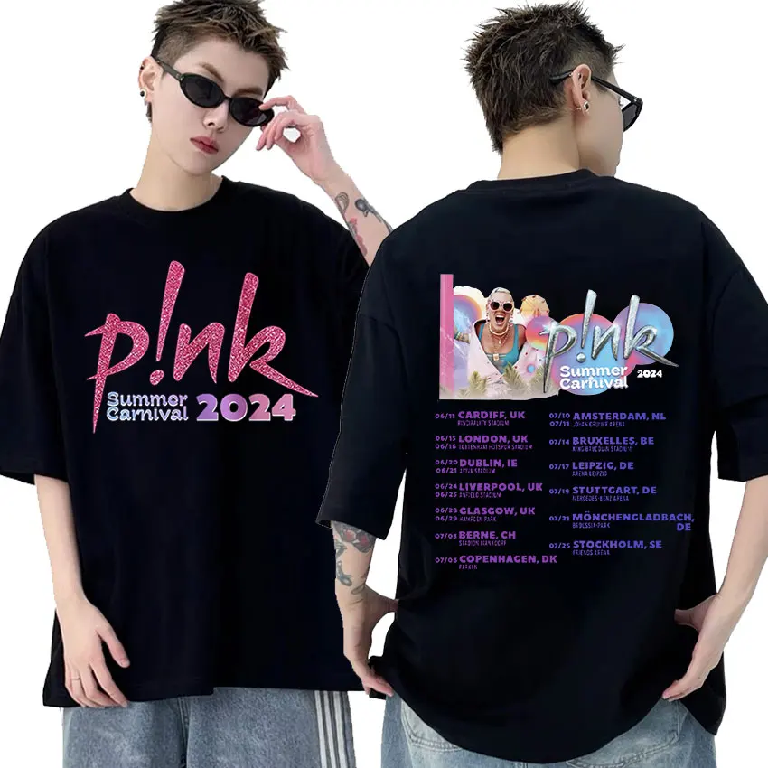 

P!nk Pink Singer Summer Carnival 2024 Tour T Shirt Music Album Retro Aesthetic Men Women T-shirts 100% Cotton Oversized T-shirt