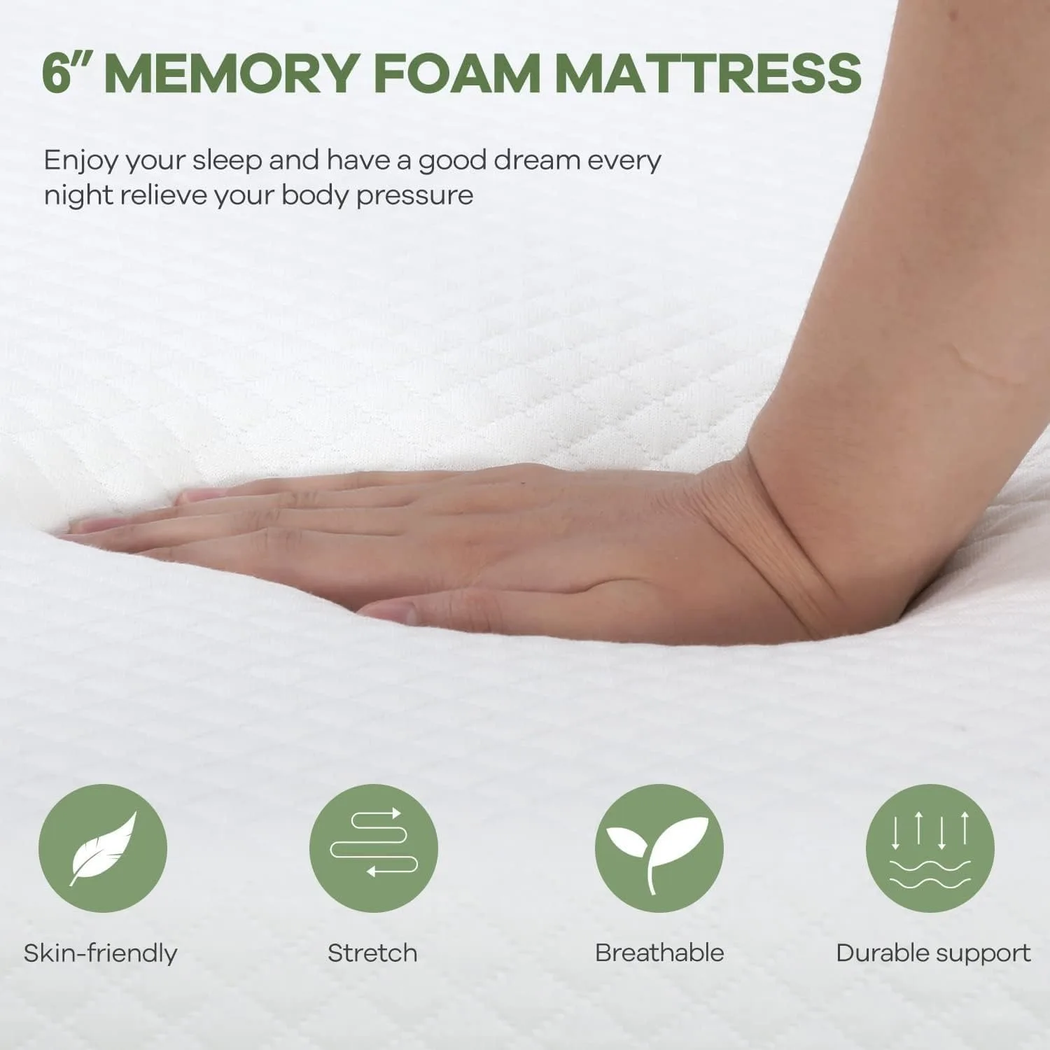 6 Inch Queen Mattress, Gel Memory Foam Queen Size Mattress, Pressure Relieving, Cooling Gel Foam, 80"L x 60"W x 6"Th,White 5