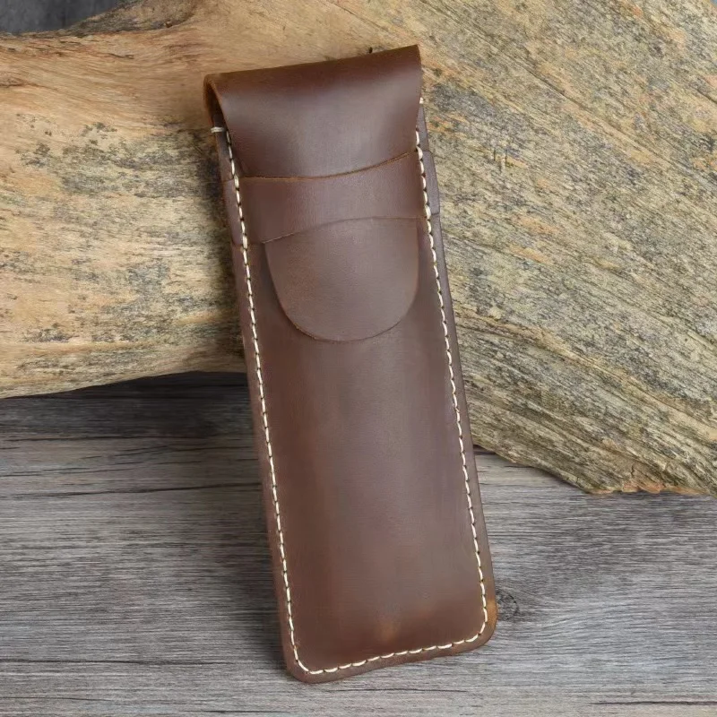 Étui à Stylos En Cuir Véritable Fait Main - Style Vintage Couleur Café - Pochette à Rabat - Neuf Avec étiquettes