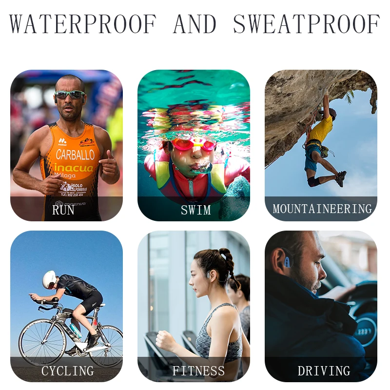 Q1 Bone Conduction Headphone Built-in Memory 8G IPX8 Waterproof MP3 Music Player Swimming Diving Earphone 15 Days Standby