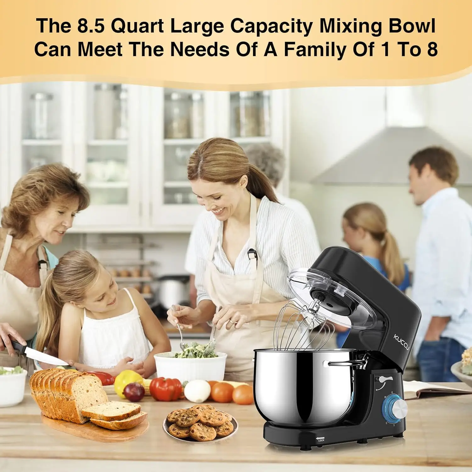 Mixer, 9.5 Qt , 6-Speed Tilt-Head Food Dough Mixer, Electric Kitchen Mixer with Dough Hook, Flat Beater & Wire Whisk, 6