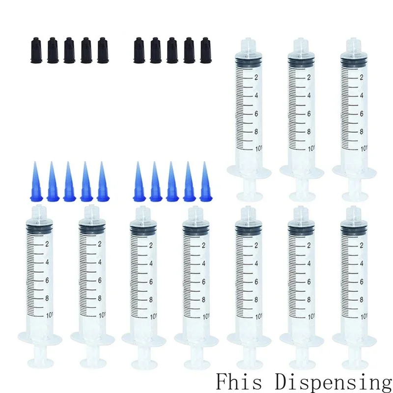 

10ml/10cc Manual Syringe Dispenser Kit 22G Plastic Tapered Dispensing Tips and Cover Pack of 5