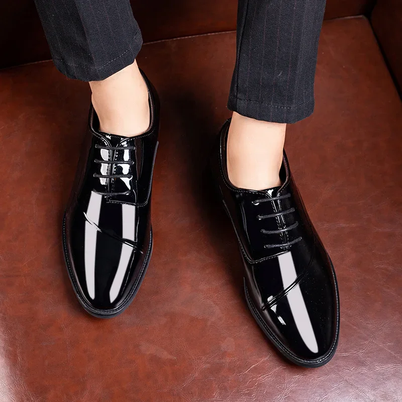 Leather shoes Men Business Formal All-match Wedding Party Patent Italian