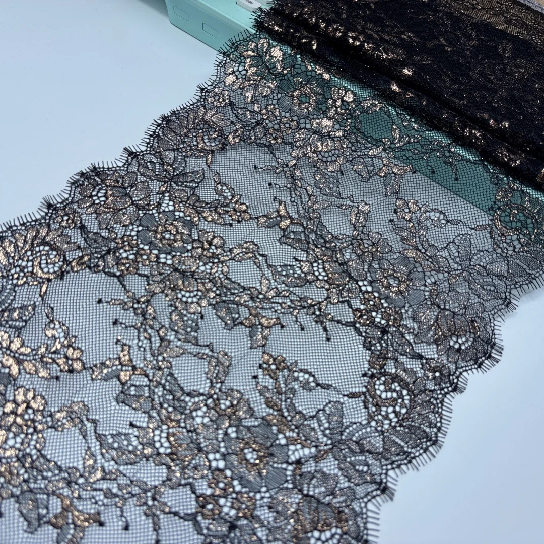 Spitzenbesatz, Schokolade, Wimpernspitze, braune Farbe, Chantilly-Spitzenbesatz, Bekleidung, zweifarbiger Stoff, Spitze, DIY, dunkelgrüne Spitze, Nähen, Basteln – Detail 1