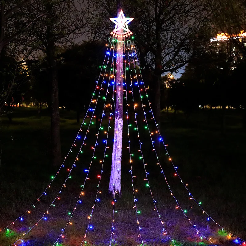 

LED Solar Light Waterfall Christmas Tree String Lights Star Hanging Twinkle Fairy Curtain Light for Outdoor Party Garden Decor