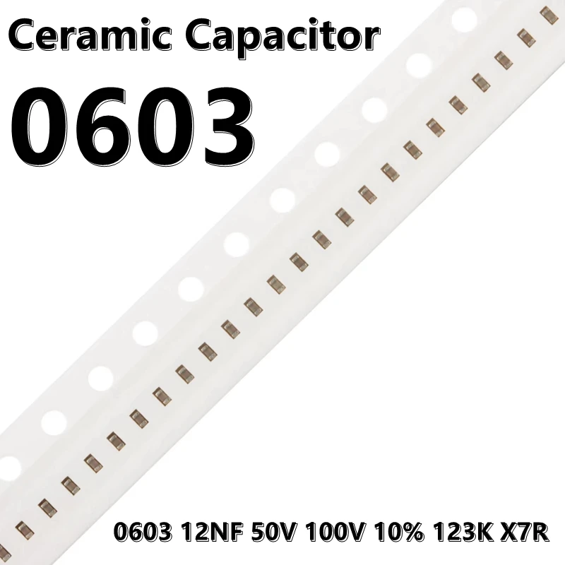 

(100pcs) 0603 12NF 50V 100V 10% 123K X7R 1608 SMD Ceramic Capacitors