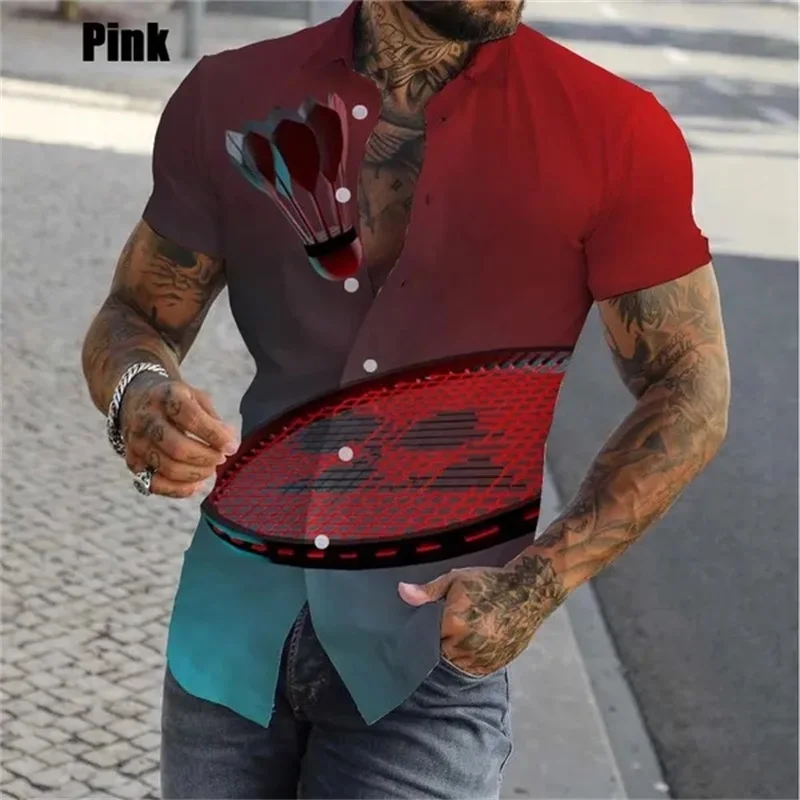 thumbnail image 1 of Camisa de playa de manga corta para hombre, estampado completo, con estampado de bádminton, para verano, informal, con personalidad, talla grande, 1 of 5