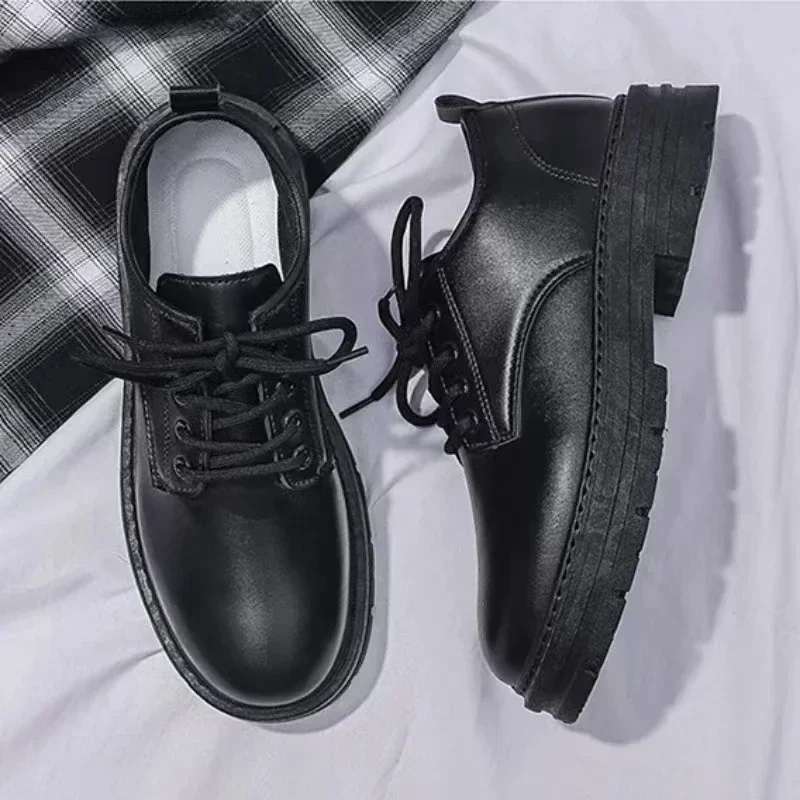 Men's Shoes Black Fashion Business Leather Shoe Platform Oxfords Anti-slip Thick Tottom Male Derby Shoe Loafers Chaussure Hommes leather shoes anti slip shoes