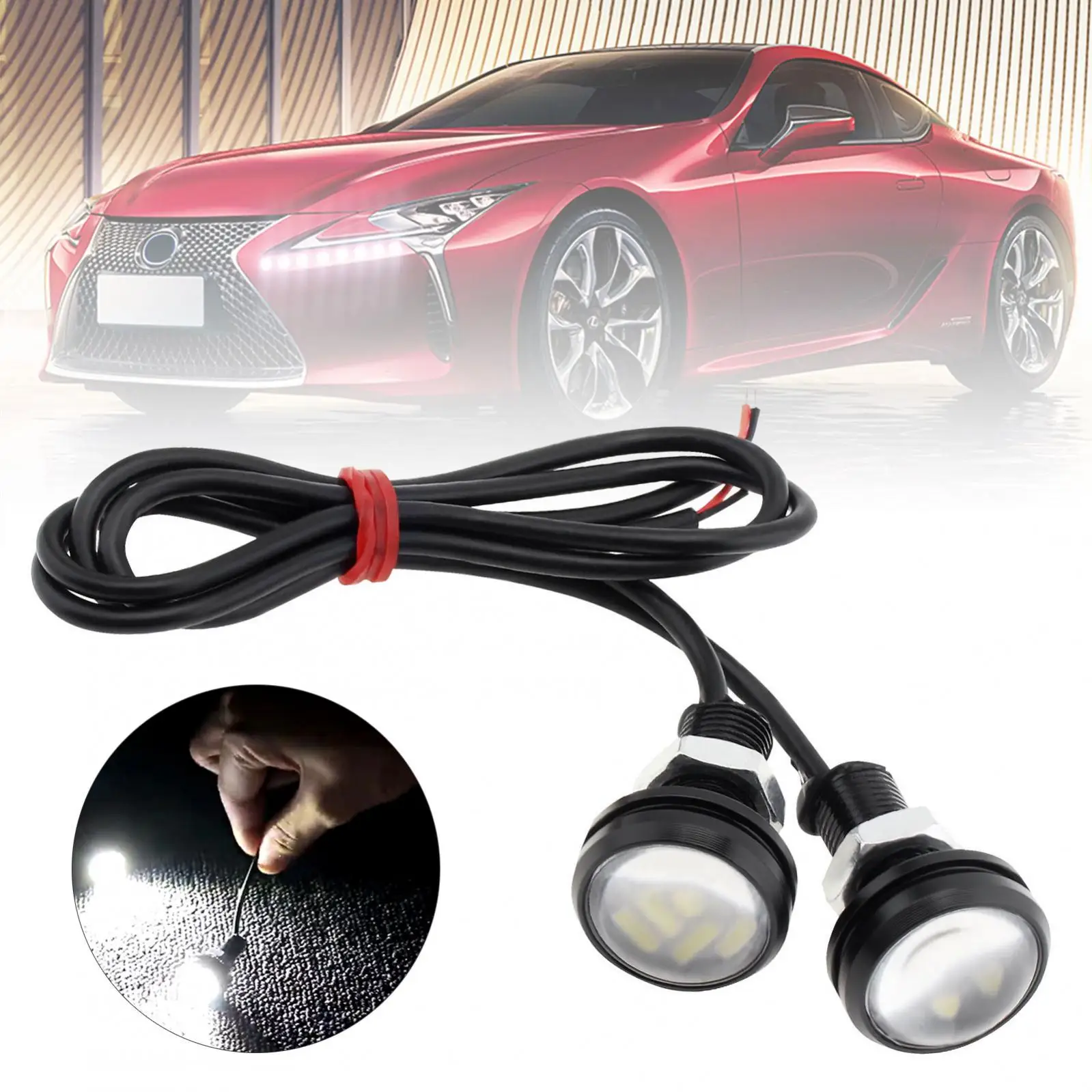 2Pcs 18mm 23mm Car Eagle Eye Led 12v Flash DRL Daytime Running Lights 9W LED Backup  Reversing Parking Signal Lamps Automobiles