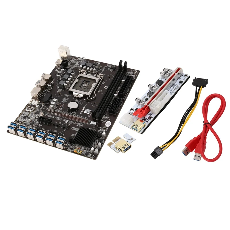 B250C BTC Mining Motherboard+VER010X PCIE Riser 12XPCIE To USB3.0 GPU ...