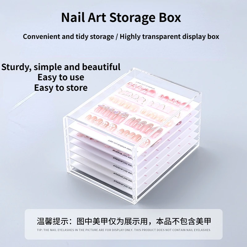 

Wearable Nails Organizer Fake Nail Storage 6 Layer Large Capacity Sliding Door Dustproof Transparent Patch Acrylic Display Stand