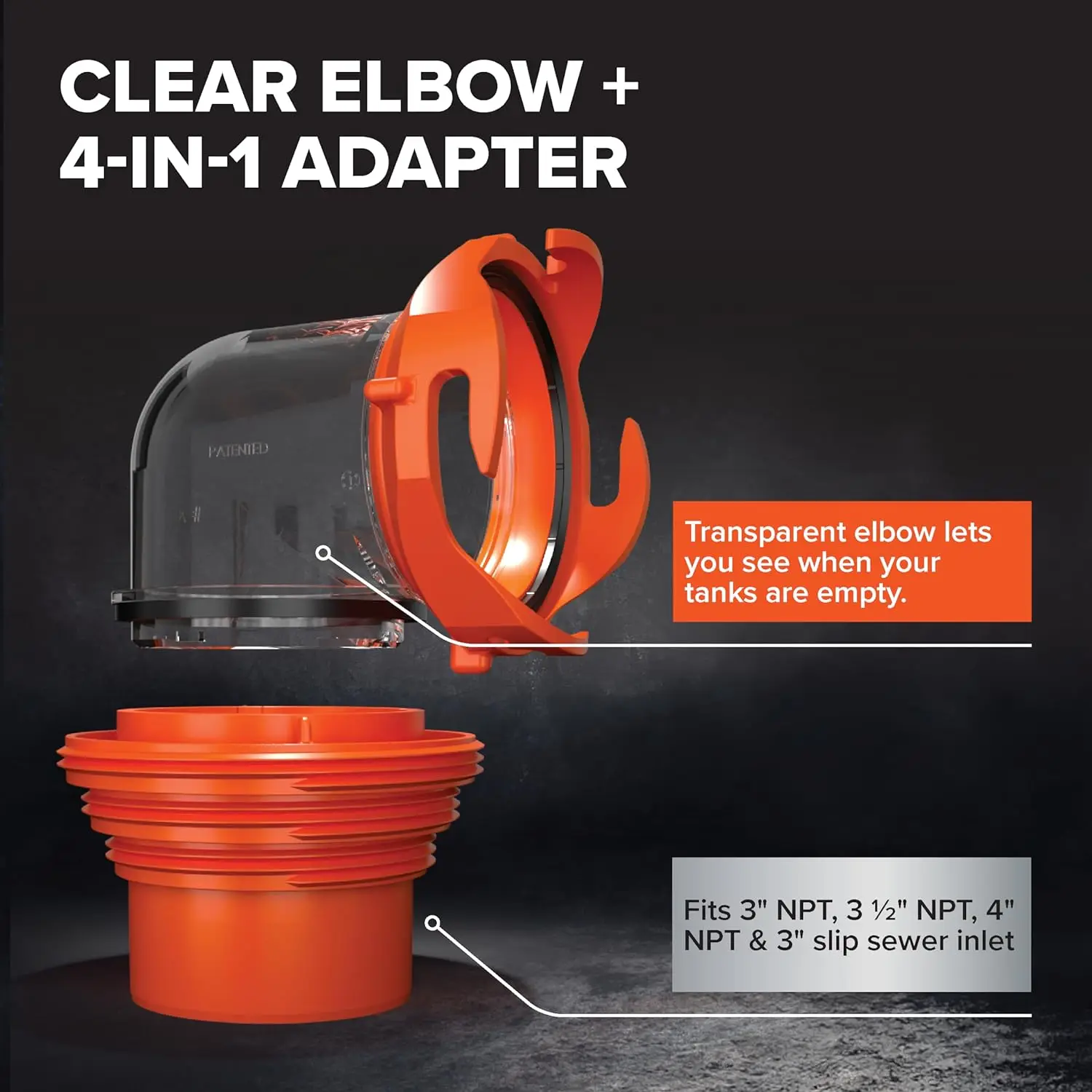 Camco RhinoFLEX 20-Ft Camper/RV Sewer Hose Kit-Features Clear Elbow Fitting w/Removable 4-in-1 Adapter-Connects to 3&rdquo; Slip