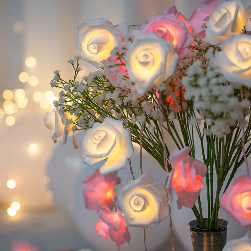 thumbnail image 1 of Cadena de luces LED de 1,5 m/4,92 pies con forma de rosa para colgar en el hogar, decoración para bodas, fiestas de San Valentín, recuerdos de boda, 1 of 5