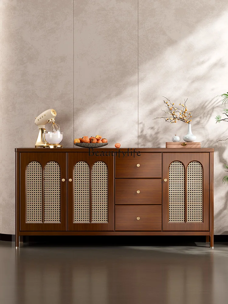 

New Chinese Style Solid Wood Dining Side Wine Cabinet Wall-Mounted Home Storage Cabinet