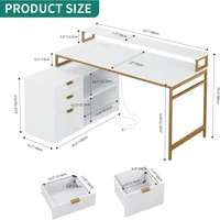 Computer Desks, with File Cabinet & Power Outlets, 55" Computer Desk with Drawers, Corner Desk Office Desk with LED Light 2