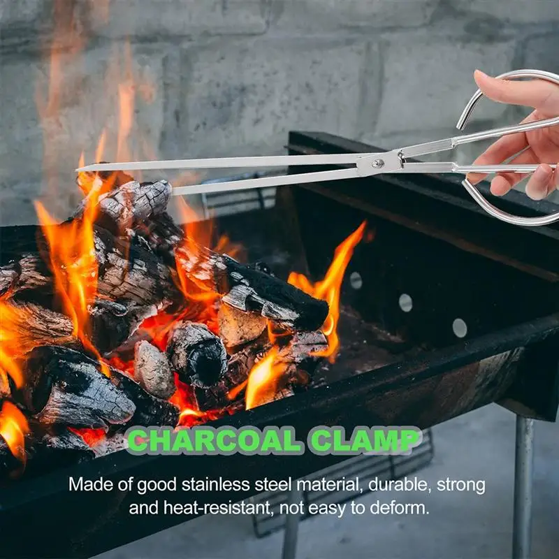 Carbon Tongs BBQ Charcoal Clamp Tools Matches Firewood Tong Stainless Steel Charcoal Clip Clamp Handle Tong Cleaning Accessories log grabber tongs
