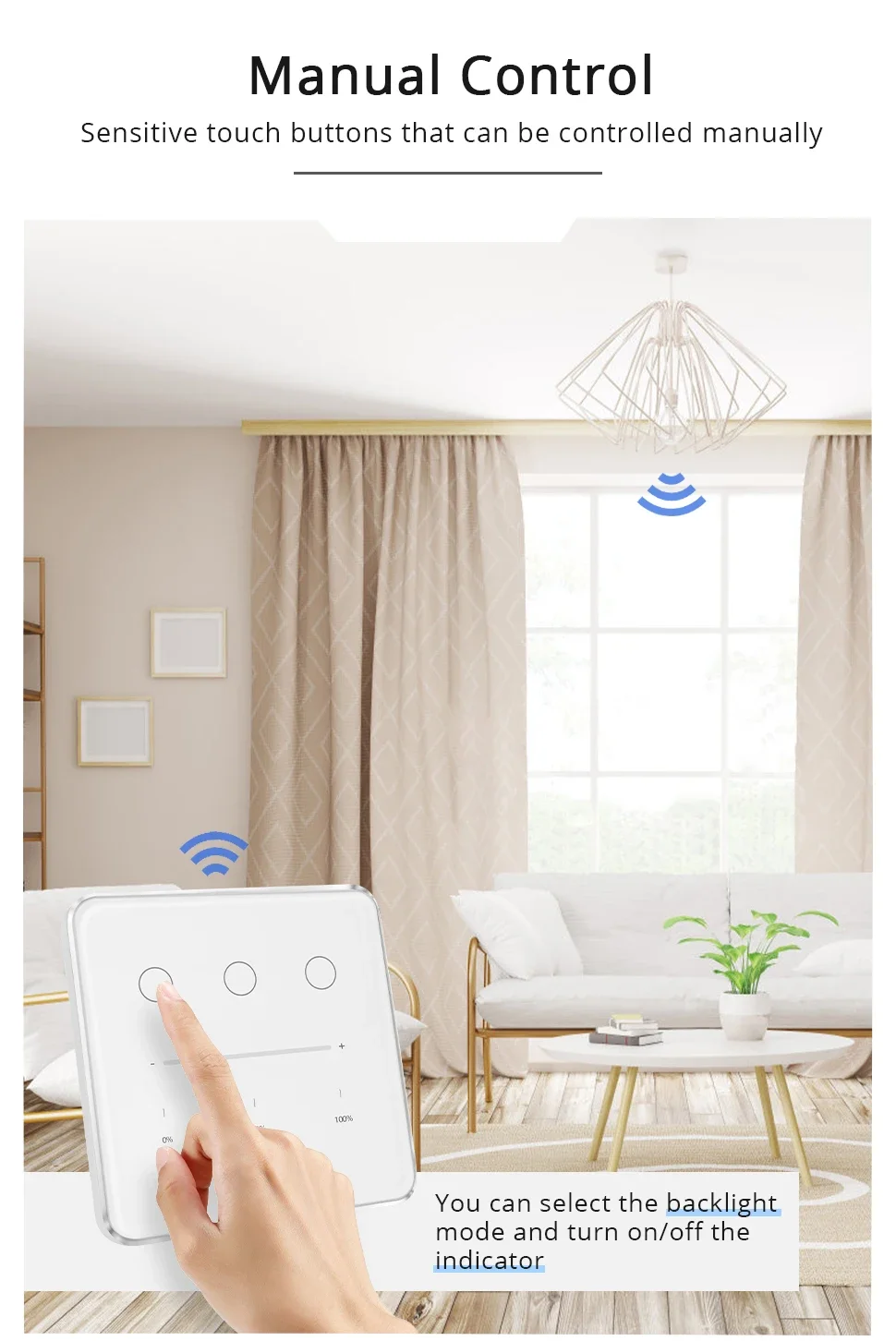 Zigbee Dimmer Switch 3 Gang Smart Wall Light Switch Touch Panel Percentage Adjus