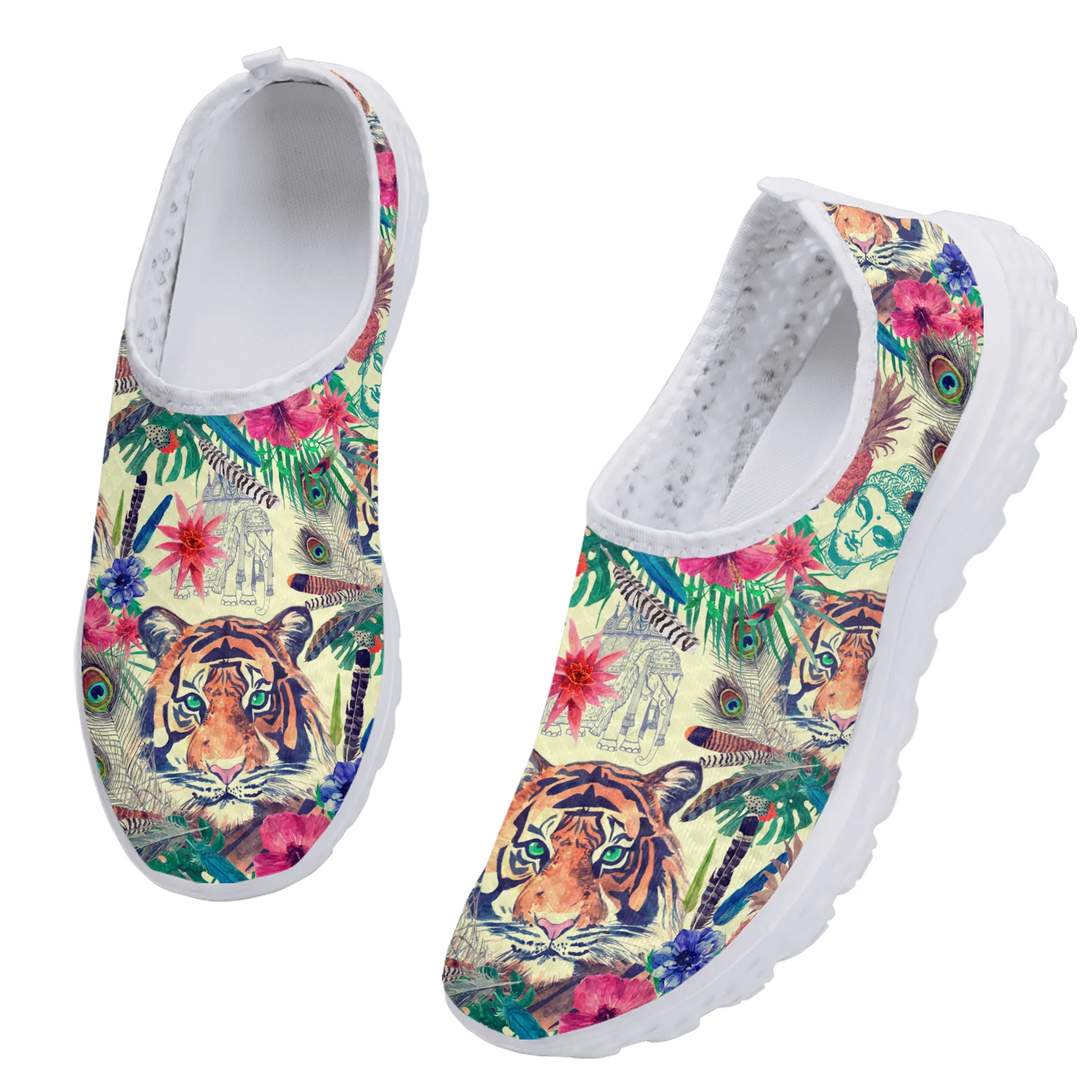 Fashion Tiger Jungle Design Outdoor Breathable Shoes Cartoon Tiger Print Shoes Light Home Flat Shoes Mesh Sneakers
