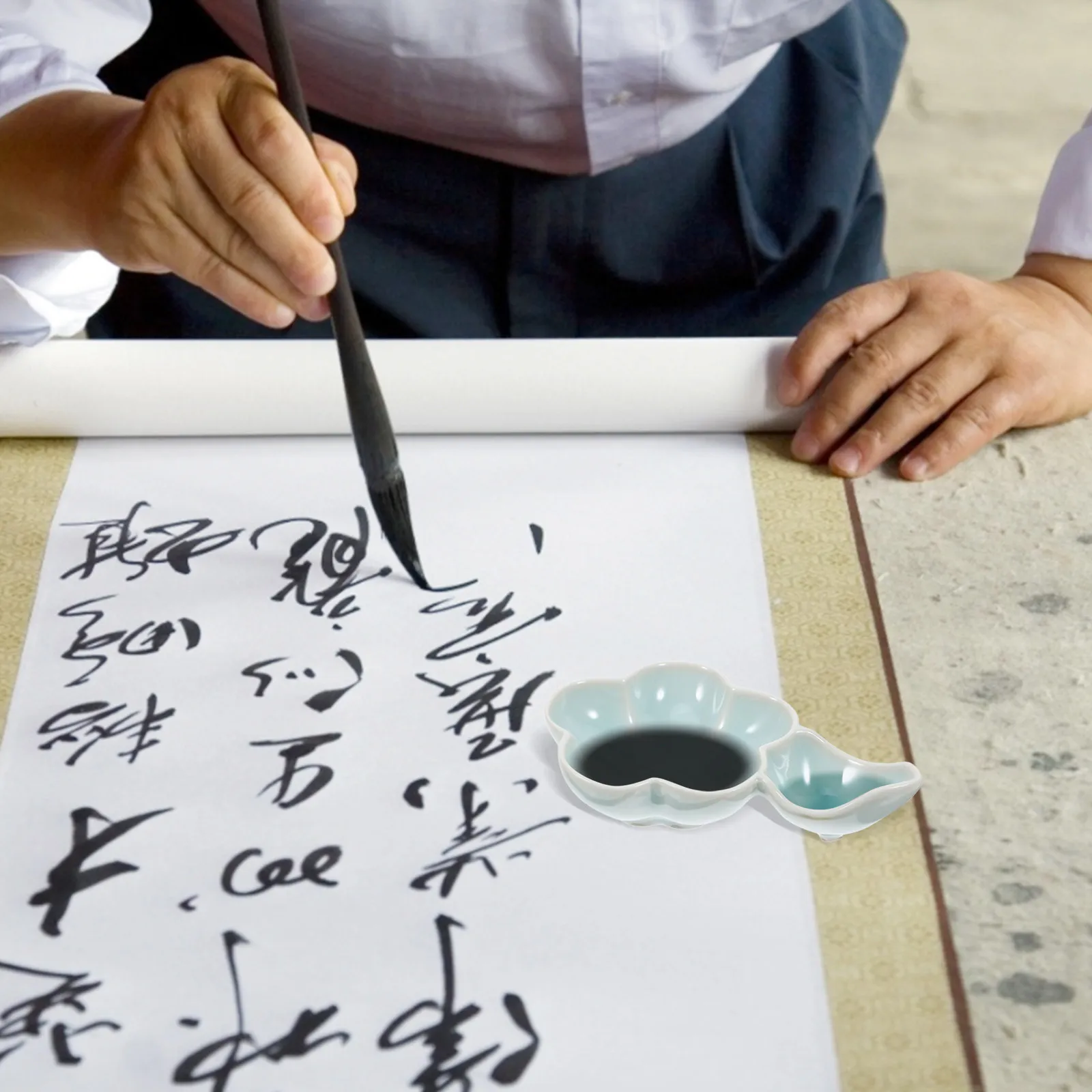 다기능 세라믹 잉크 접시 브러쉬 받침대 펜 세척 트레이 서예 연습용 잉크통 그림 용품 데스크탑