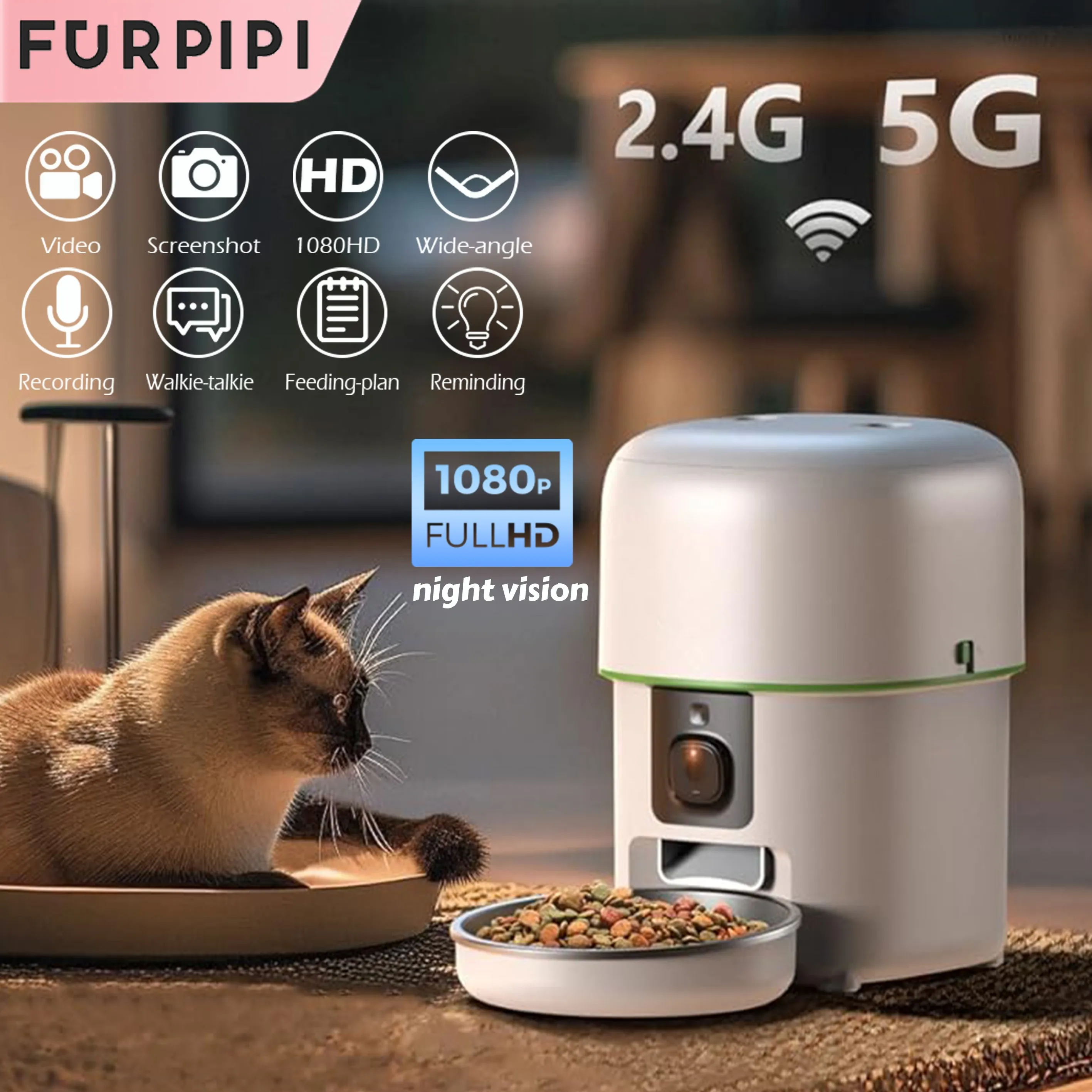 1080P HD Camera Automatic Cat Feeder with 5GWiFi Tuya Pet Cat Smart Food Kibble Dispenser Auto Feeder For Cats Dog Accessories 1