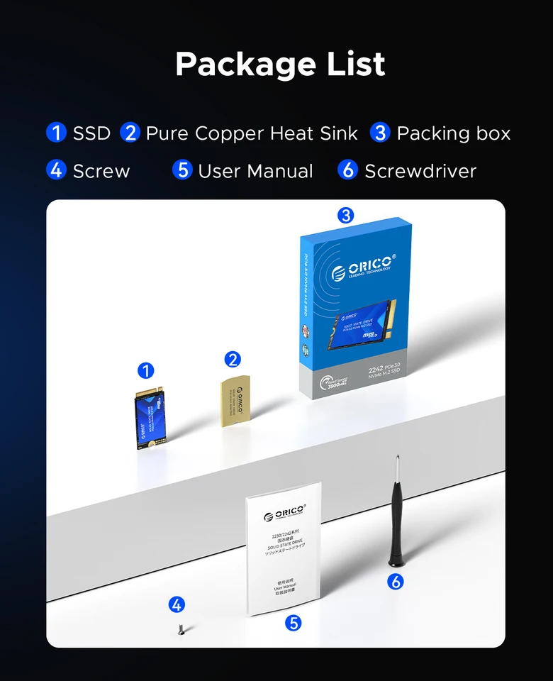 ORICO M.2 2242 1TB SSD NVMe PCIe3.0 Gen 3x4 Internal Solid State