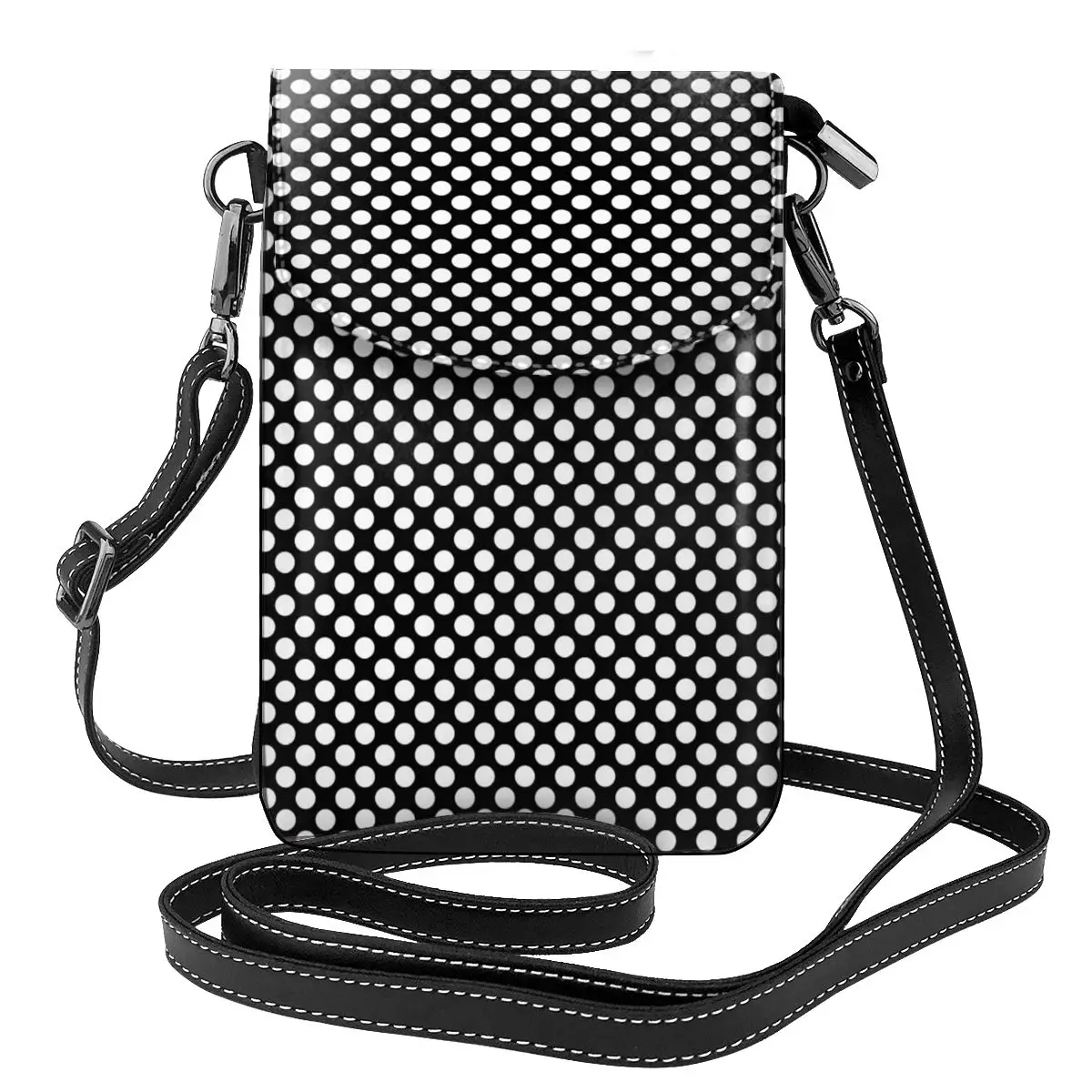 BlackAndWhitePolkaDotShoulderBagVintageSpotsPrintStylish