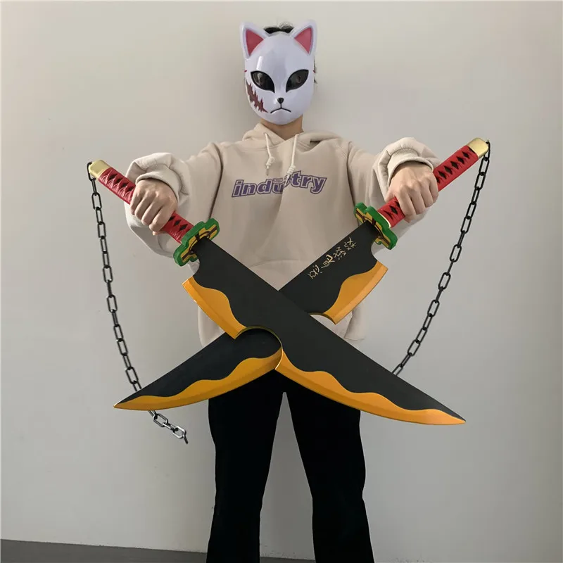 Anime Cosplay 1:1 Sword Uzui Tengen Sword Comics Ver. Weapon Ninja Twin Knife Tanjirou Weapon Prop Safety PU