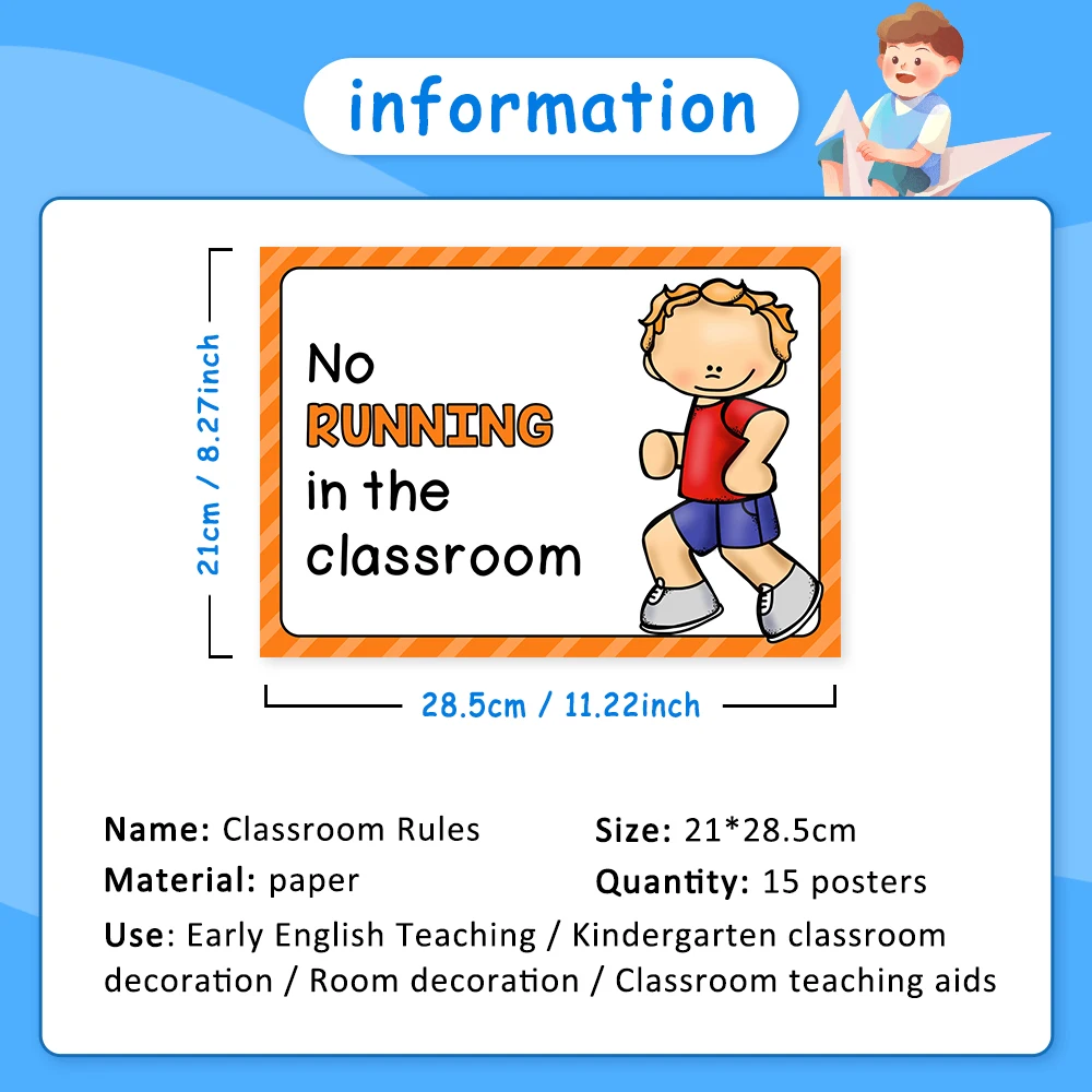 15Pcs Classroom Rules Educational Posters for Preschool Home Classroom Wall Decor Teacher Teaching Aids Montessori 2