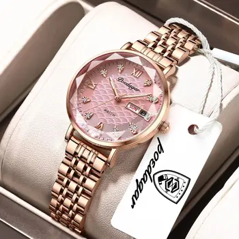 POEDAGAR Exquisite Women Watch Stainless Steel Wristwatch Bracelet Rose Gold Elegant Waterproof Luminous Original Ladies Watches