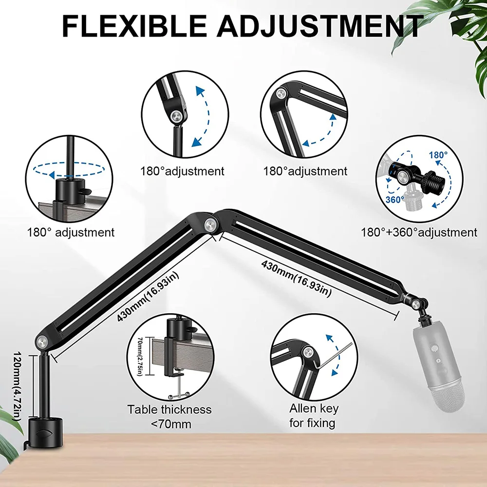 Microphone Stand For HyperX SoloCast Desk Adjustable Compact Mic Suspension Boom Scissor Arm Stand For Razer Seiren X Blue Yeti