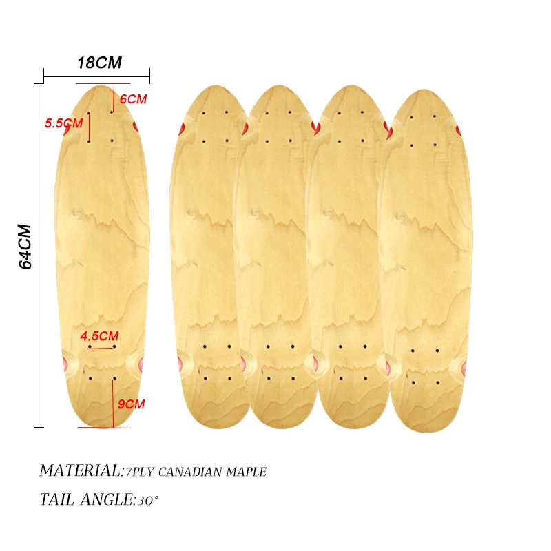 5 Pz 25.2 X7 "Blank Maple Deck Canadain Maple Deck 7Ply 64X18Mm Quattro Ruote Tavola Da Surf Cruiser Penny Board Deck Skateboard Deck