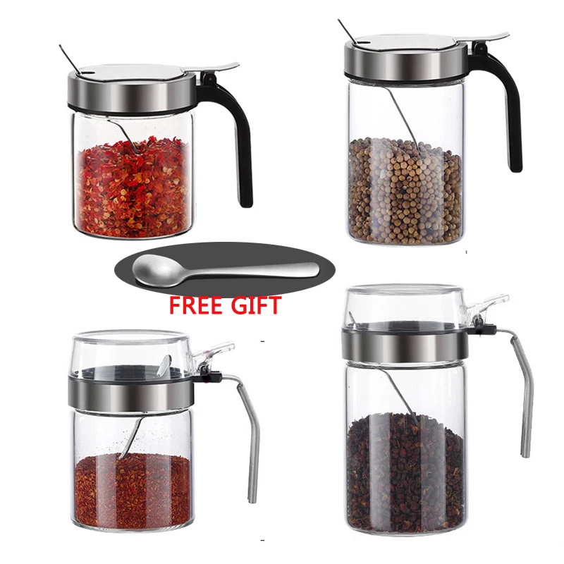 

High-quality Spice Jars With Spoon Seasoning Pot Container For Salt Pepper Shaker Sugar Kitchen Spice Organizer With Handle